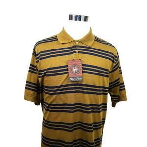 NWT Silver Point Men’s M Polo Shirt Mustard Yellow Navy Stripes